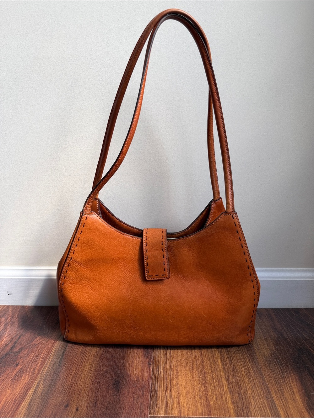 Y2K Fossil Genuine Leather Medium Baguette Shoulder Purse Warm Cognac Bag